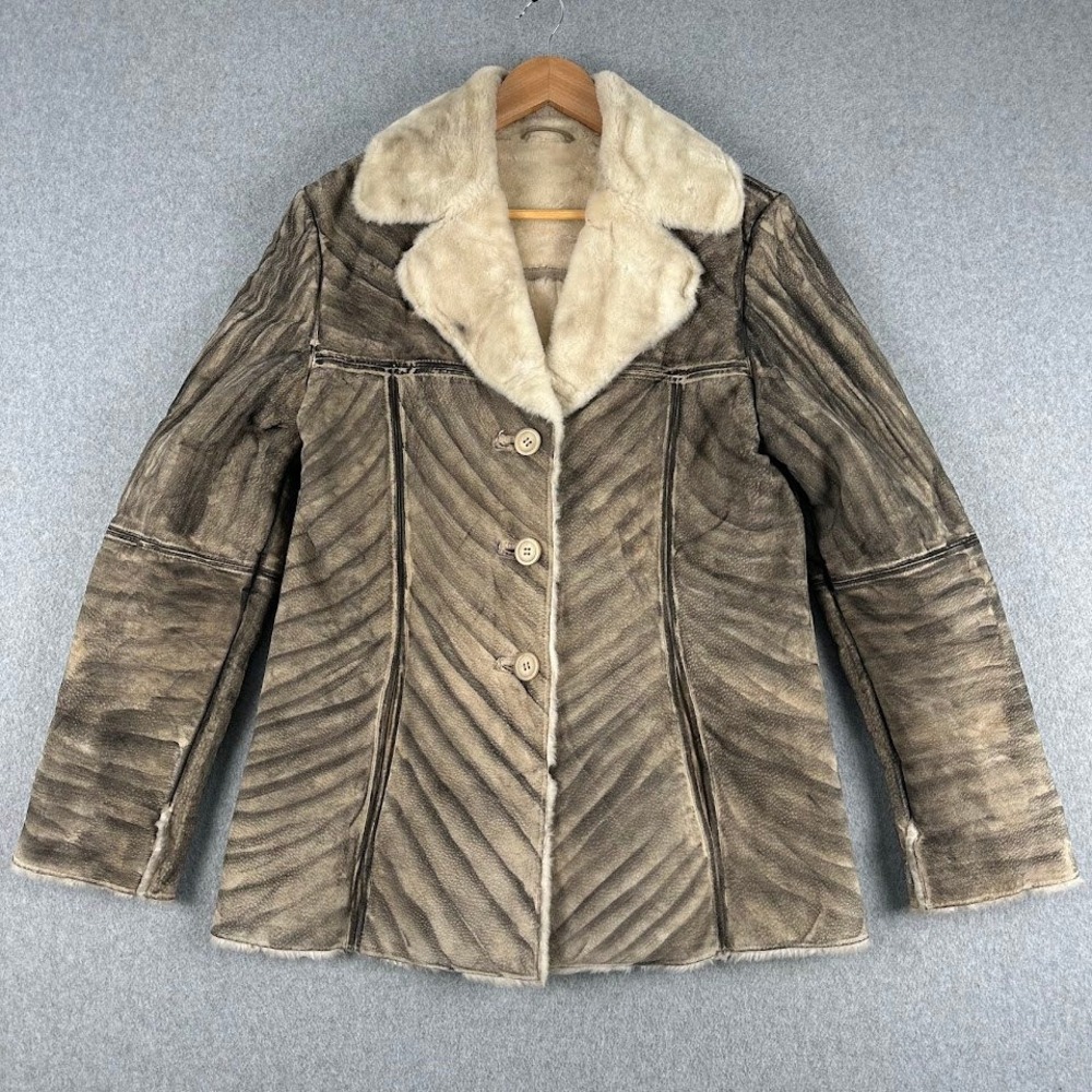 Winlit Womens Shearling Lined Genuine Leather Jacket Brown Zebra‎ Print